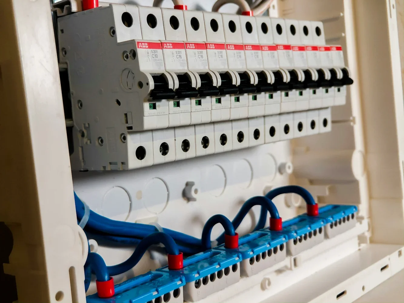 Approved residential circuit breakers used during an electrical panel upgrade