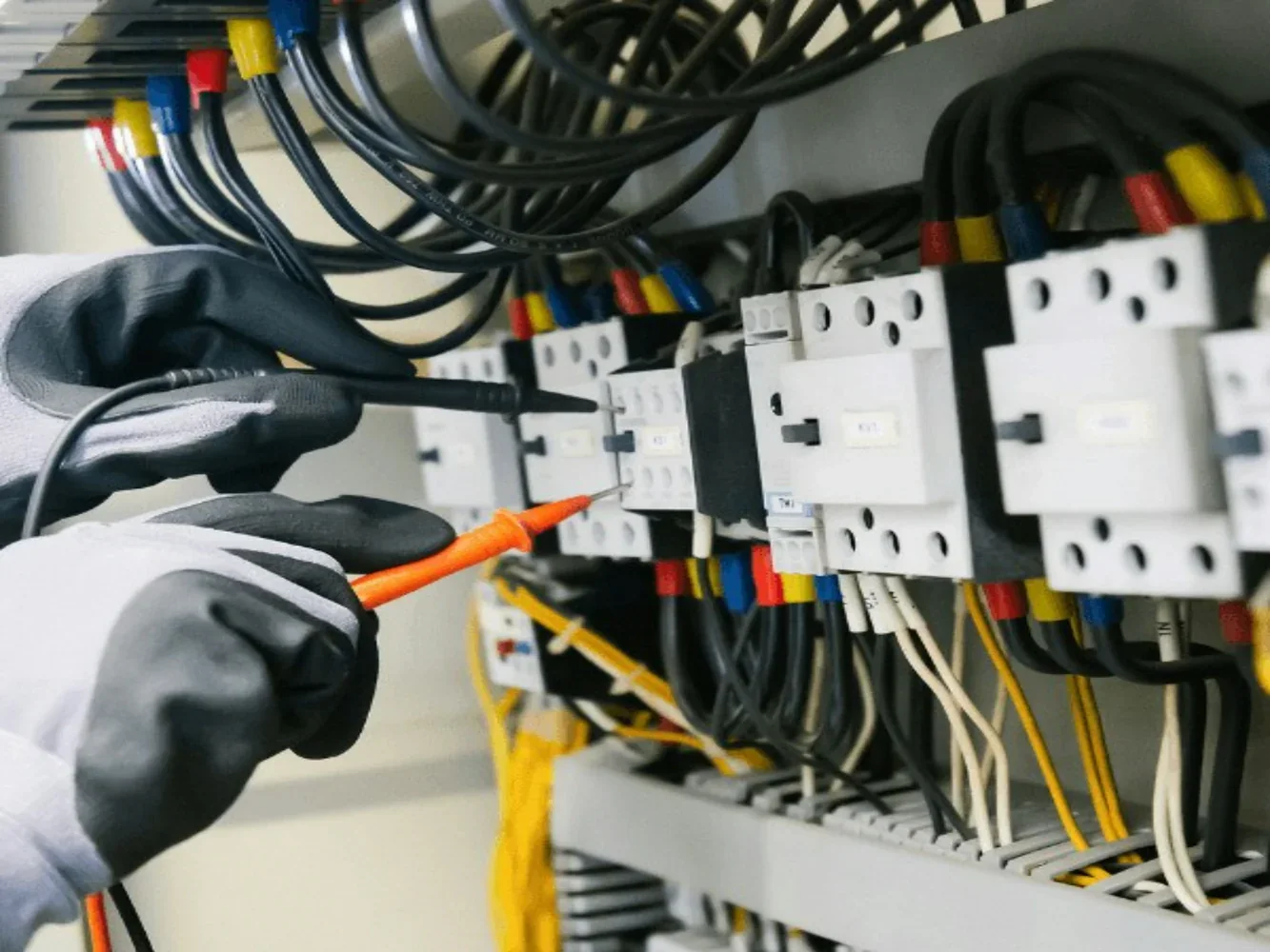 Licensed electrical contractor testing equipment after an electrical panel upgrade