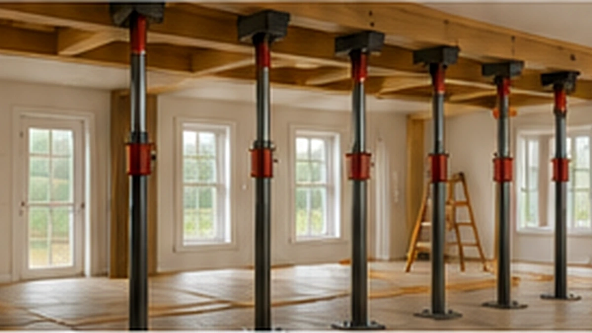 Temporary shoring supporting a ceiling during load-bearing wall removal